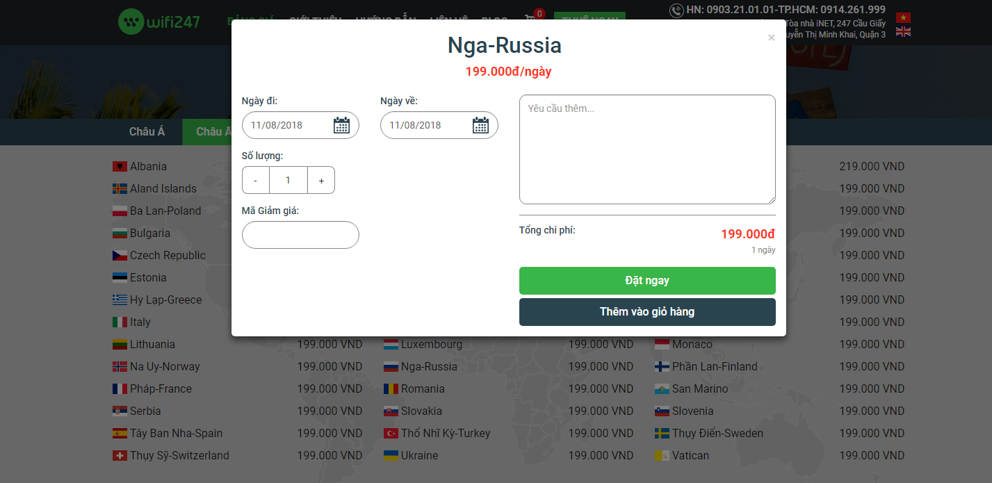 Bảng giá thuê thiết bị phát wifi ở Nga